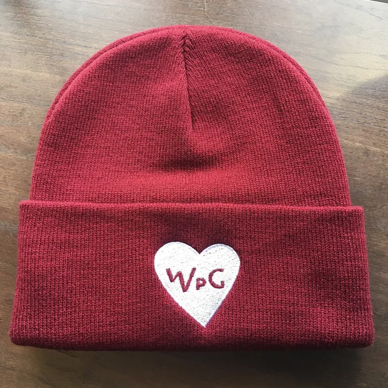 WPG Heart Toque | White on Maroon sold by We Heart Winnipeg