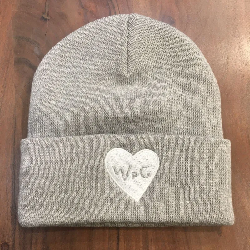 WPG Heart Toque | White on Athletic Grey sold by We Heart Winnipeg