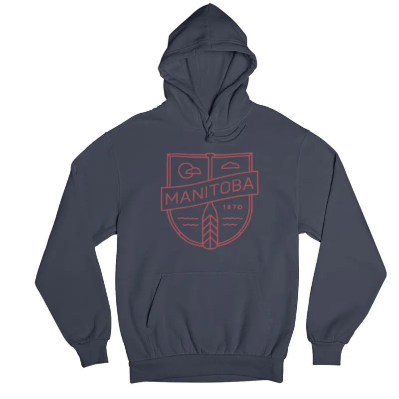 MB Cottage Hoodie | Red on Navy sold by We Heart Winnipeg