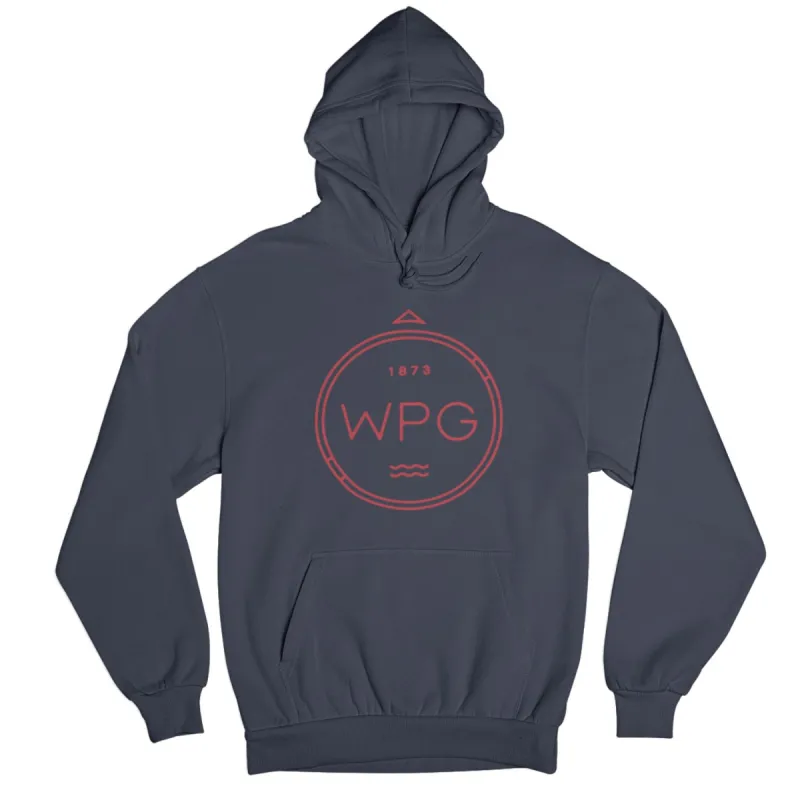 WPG Compass Hoodie | Red on Navy sold by We Heart Winnipeg