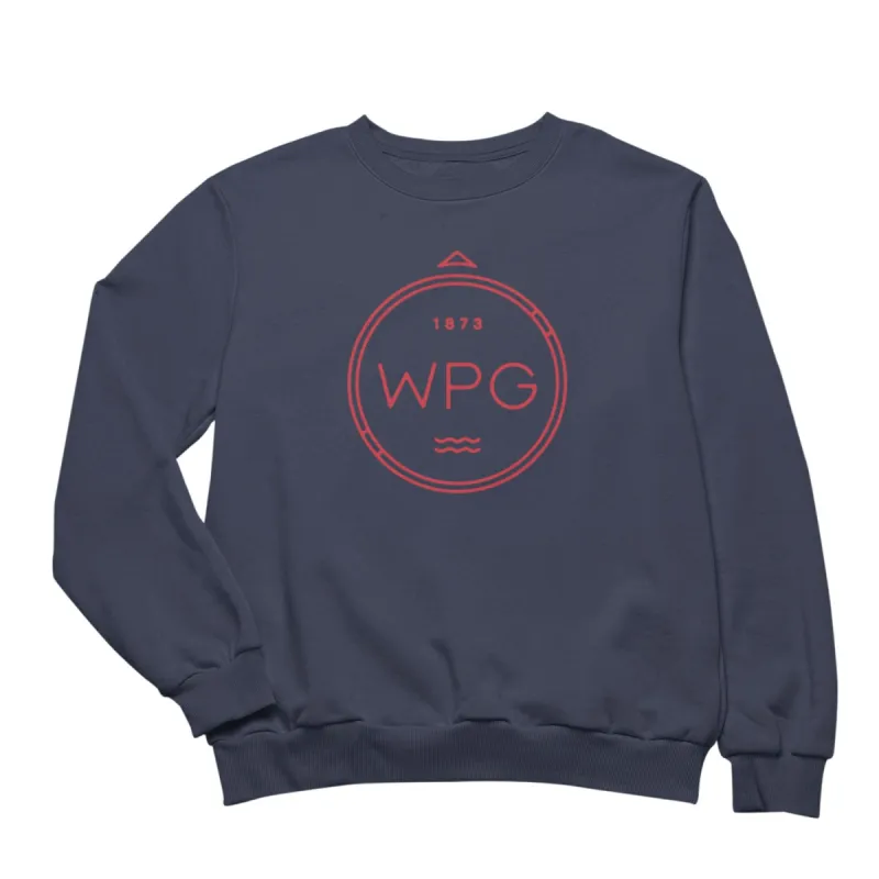 WPG Compass Crewneck | Red on Navy sold by We Heart Winnipeg
