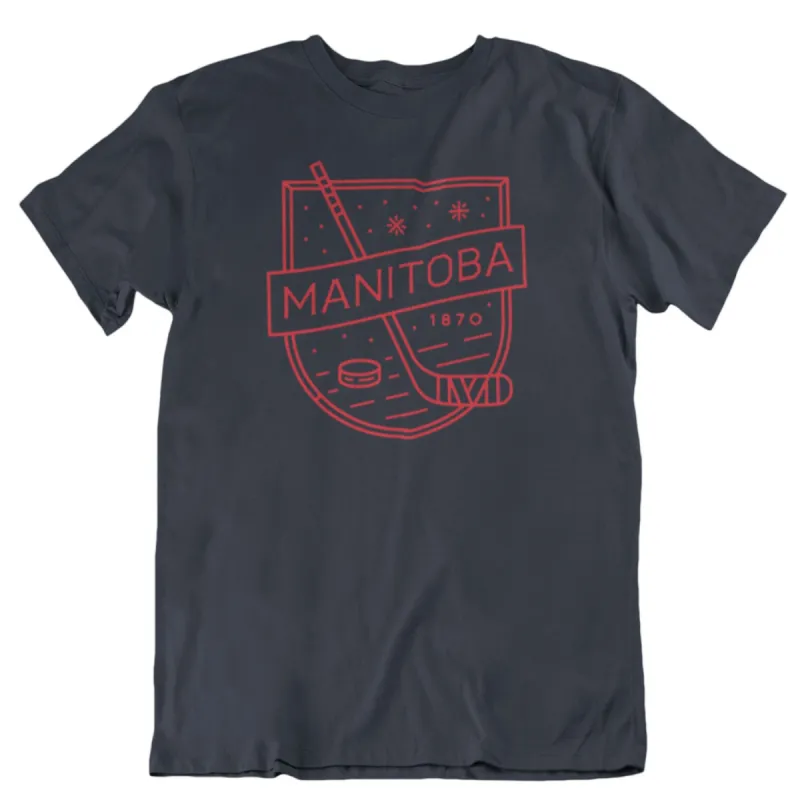 MB Hockey Tee | Red on Navy sold by We Heart Winnipeg