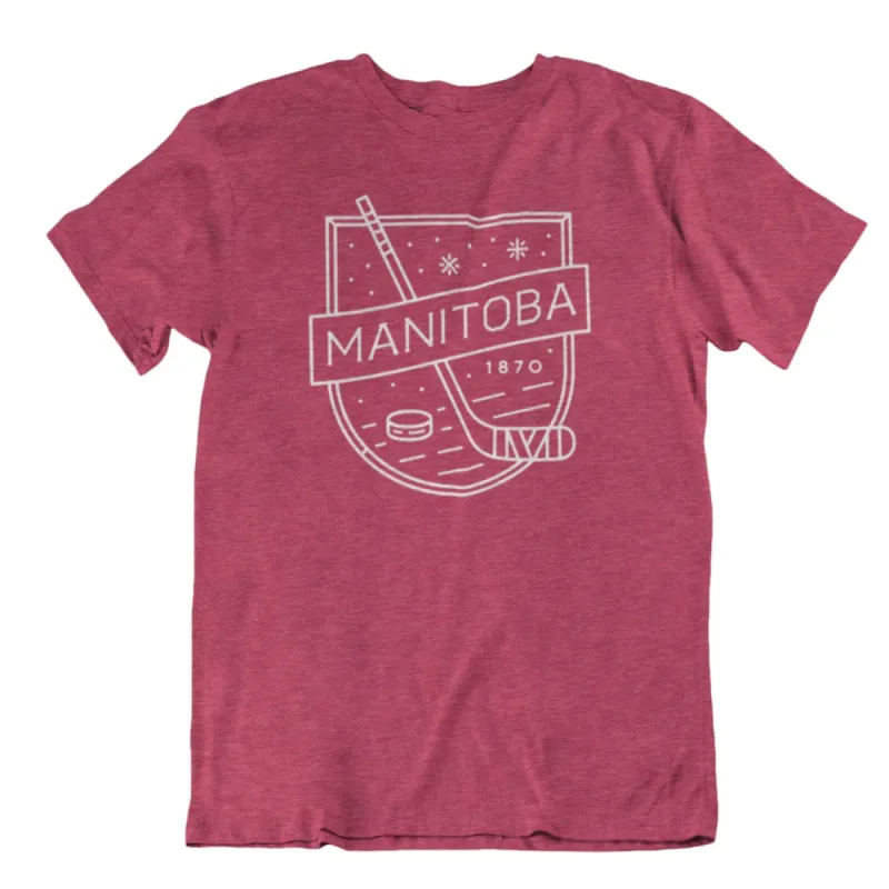 MB Hockey Tee | White on Heather Cardinal sold by We Heart Winnipeg
