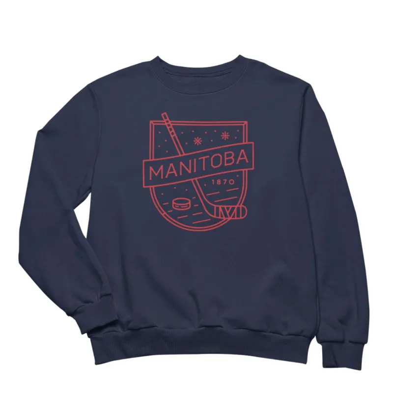 MB Hockey Crewneck | Red on Navy sold by We Heart Winnipeg