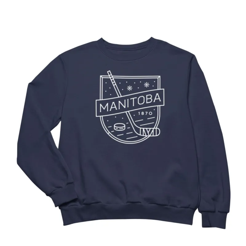 MB Hockey Crewneck | White on Navy sold by We Heart Winnipeg