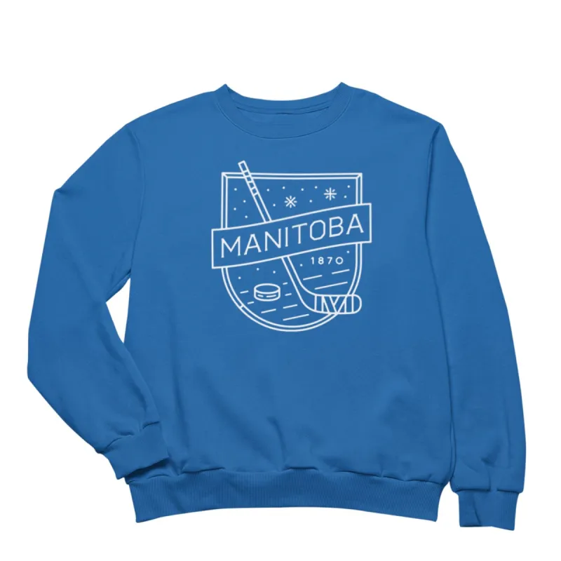 MB Hockey Crewneck | White on Royal sold by We Heart Winnipeg