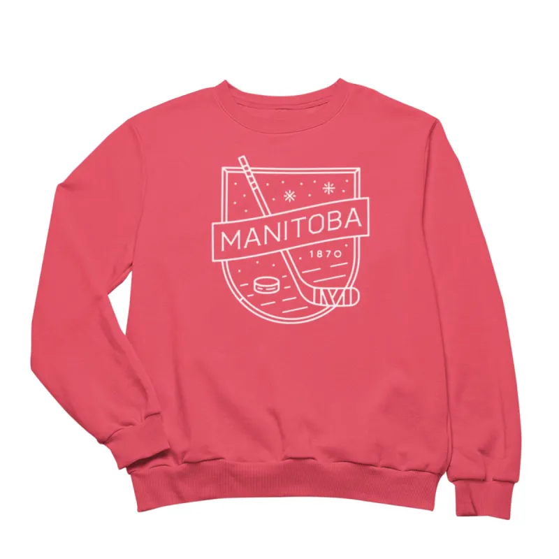 MB Hockey Crewneck | White on Red sold by We Heart Winnipeg
