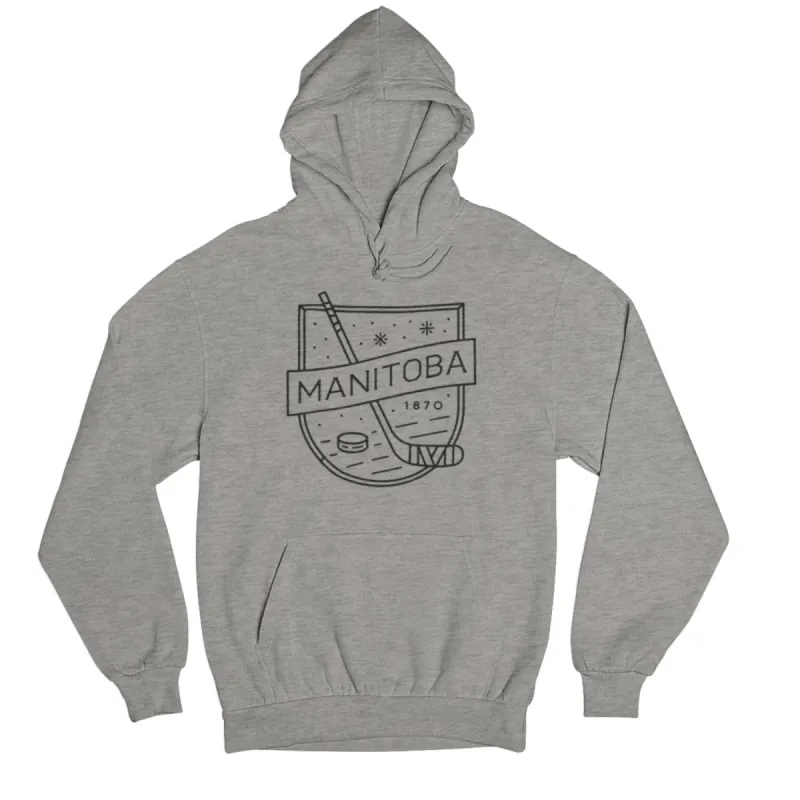 MB Hockey Hoodie | Black on Athletic Grey sold by We Heart Winnipeg