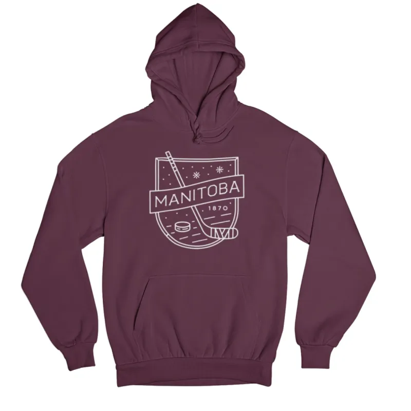 MB Hockey Hoodie | White on Maroon sold by We Heart Winnipeg