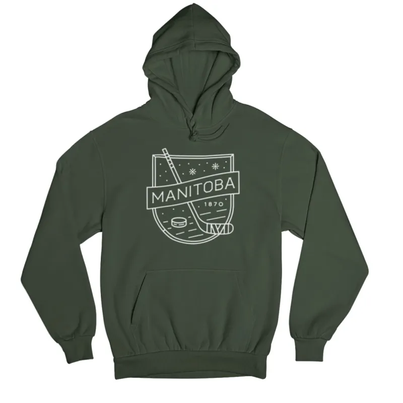 MB Hockey Hoodie | White on Forest sold by We Heart Winnipeg