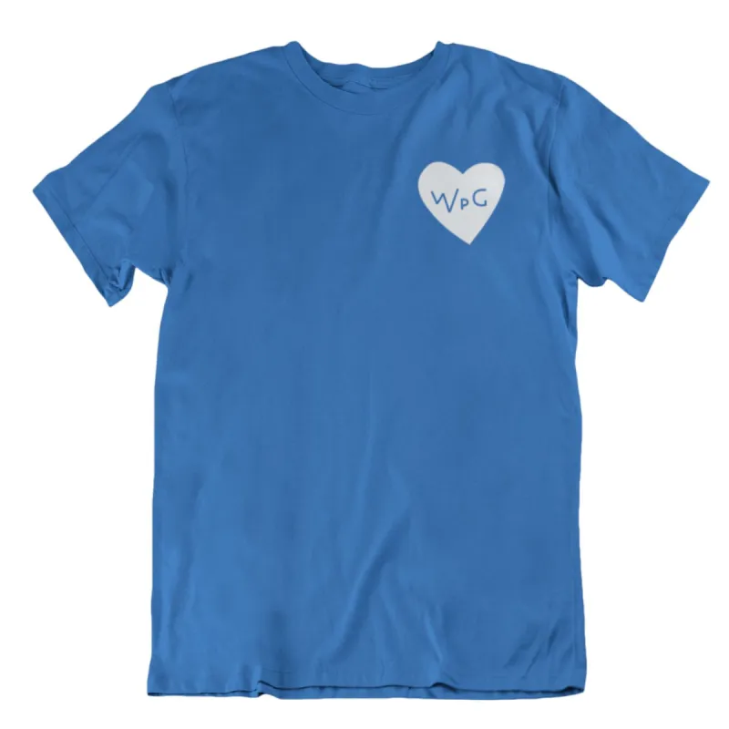 WPG Heart Tee | White on Royal sold by We Heart Winnipeg