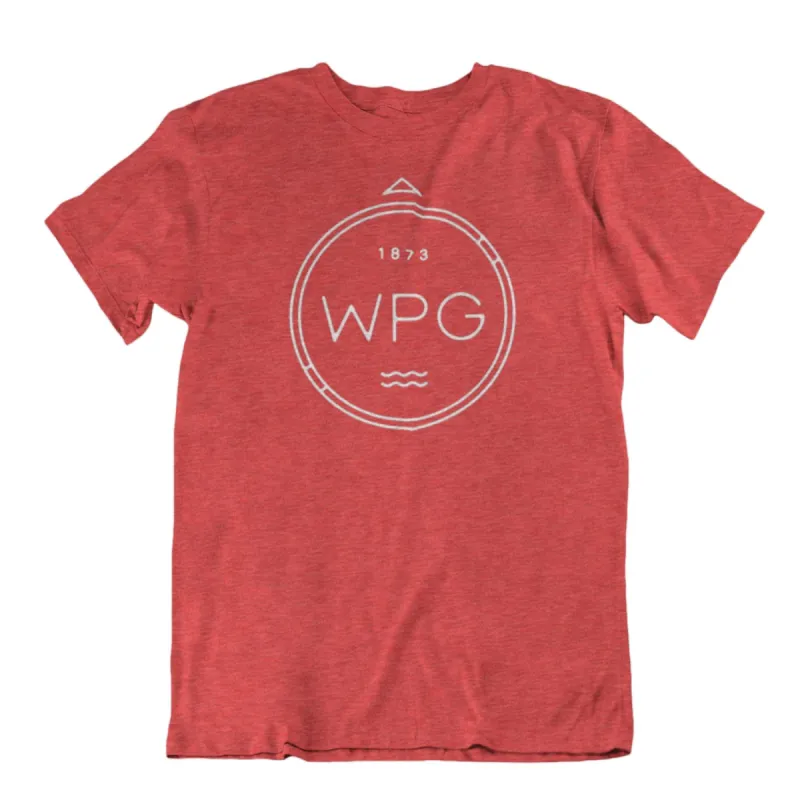 WPG Compass Tee | White on Heather Red sold by We Heart Winnipeg
