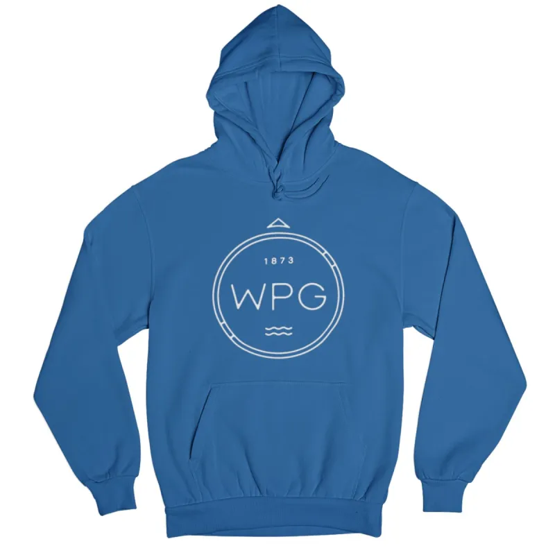 WPG Compass Hoodie | White on Royal sold by We Heart Winnipeg