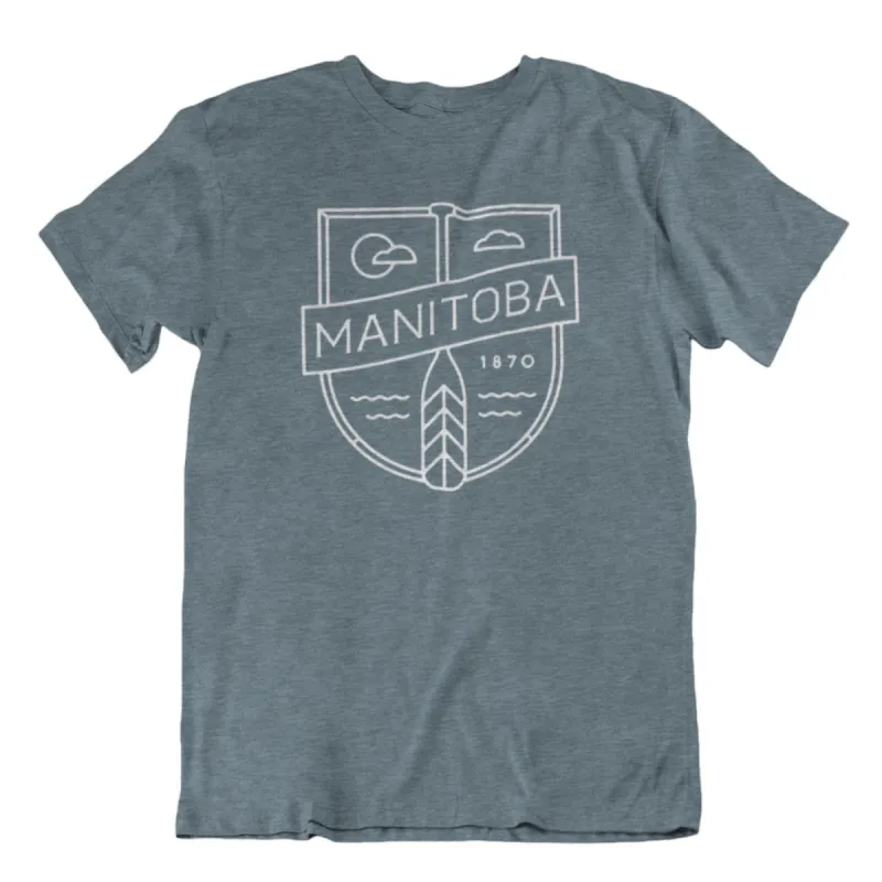MB Cottage Tee | White on Heather Slate sold by We Heart Winnipeg