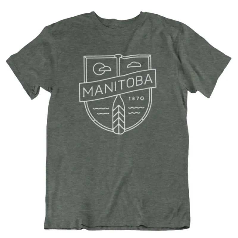 MB Cottage Tee | White on Heather Forest sold by We Heart Winnipeg
