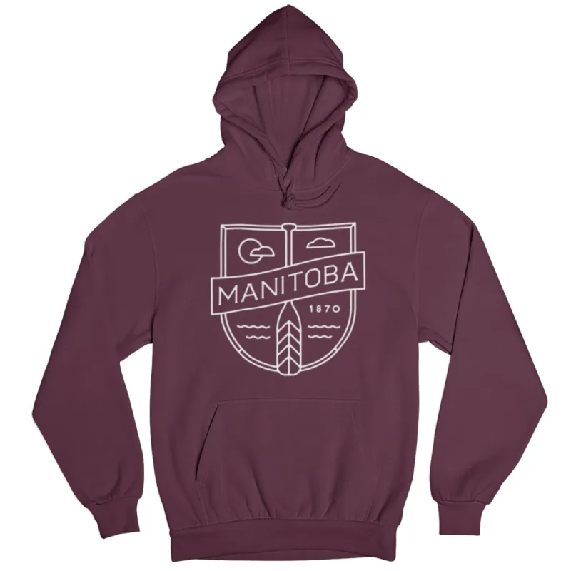 MB Cottage Hoodie | White on Maroon sold by We Heart Winnipeg