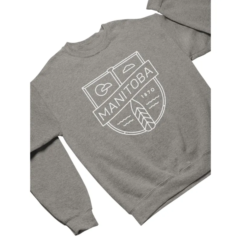 MB Cottage Crewneck | White on Athletic Grey sold by We Heart Winnipeg