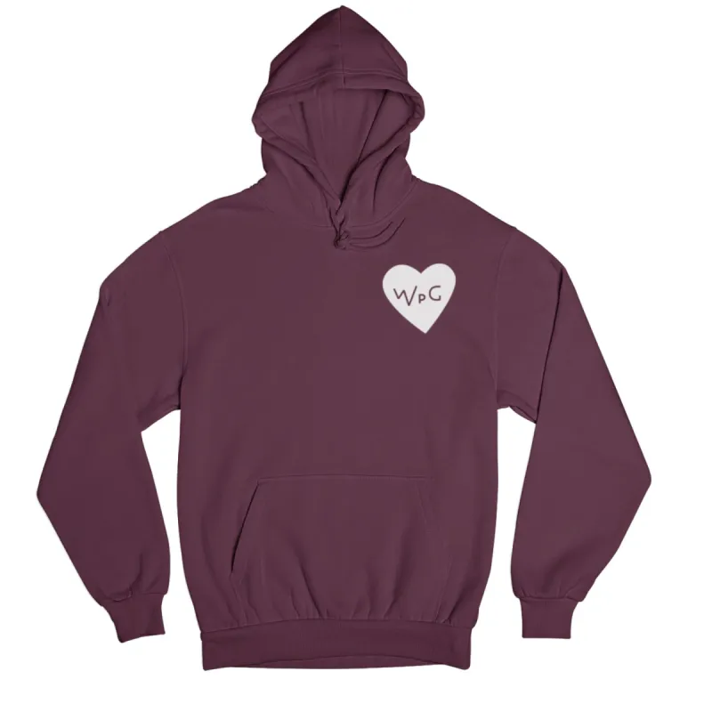 WPG Heart Hoodie | White on Maroon sold by We Heart Winnipeg