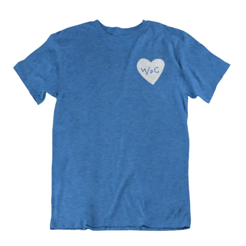 WPG Heart Tee | White on Heather Royal sold by We Heart Winnipeg