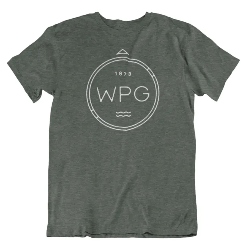 WPG Compass Tee | White on Heather Forest sold by We Heart Winnipeg