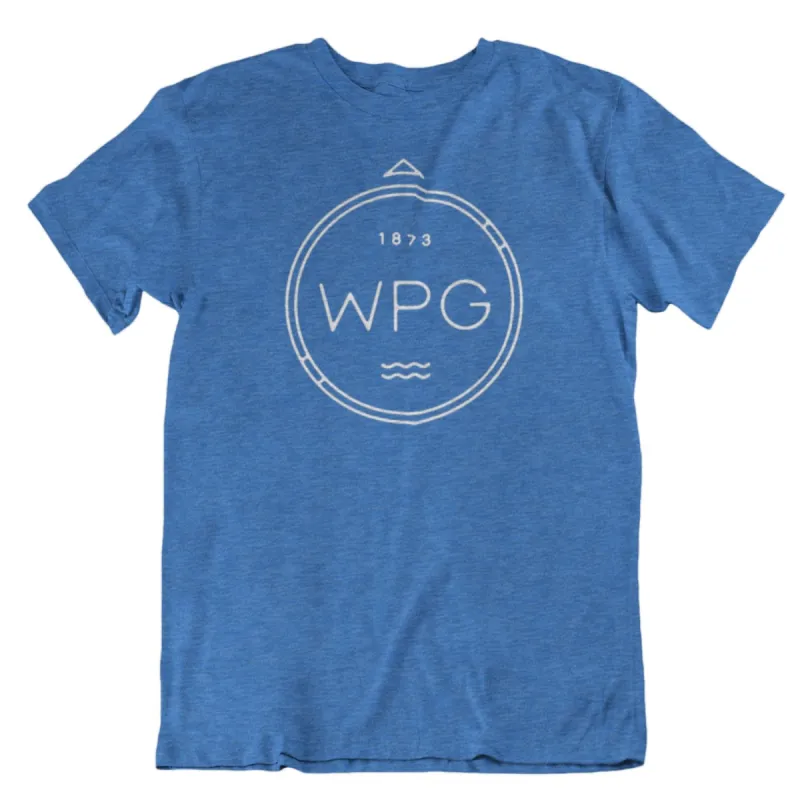 WPG Compass Tee | White on Heather Royal sold by We Heart Winnipeg