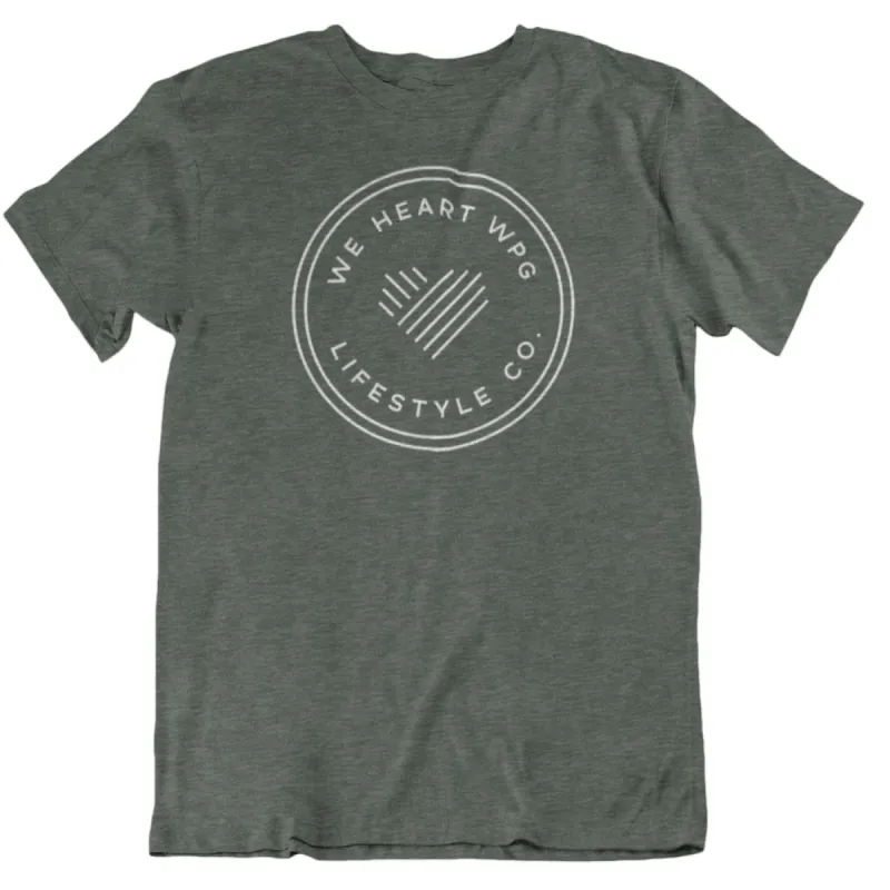 WHW Lifestyle Tee | White on Heather Forest sold by We Heart Winnipeg
