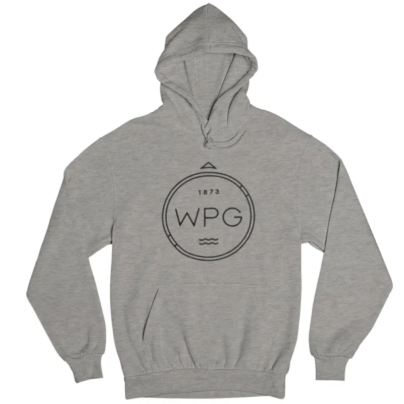 WPG Compass Hoodie | Black on Athletic Grey sold by We Heart Winnipeg