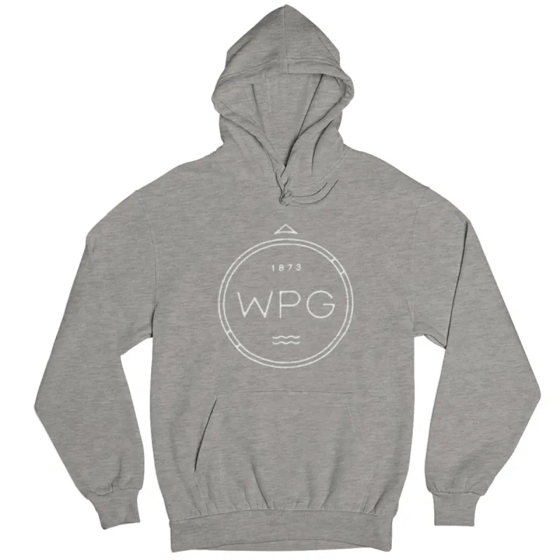WPG Compass Hoodie | White on Athletic Grey sold by We Heart Winnipeg