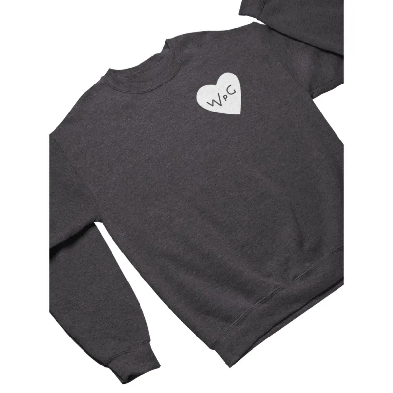 WPG Heart Crewneck | White on Heather Charcoal sold by We Heart Winnipeg