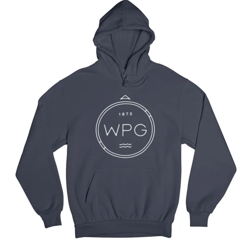 WPG Compass Hoodie | White on Navy sold by We Heart Winnipeg