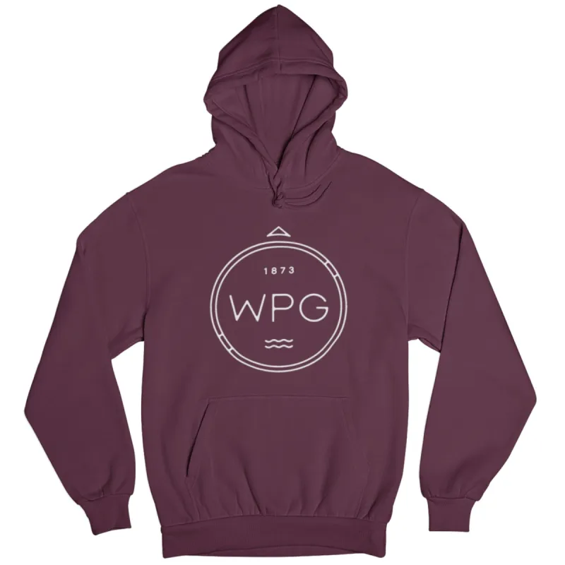 WPG Compass Hoodie | White on Maroon sold by We Heart Winnipeg