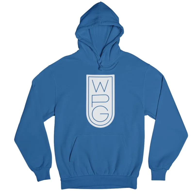 WPG Crest Hoodie | White on Royal sold by We Heart Winnipeg