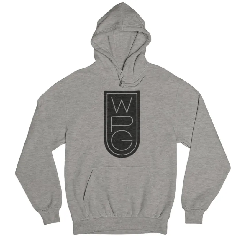 WPG Crest Hoodie | Black on Athletic Grey sold by We Heart Winnipeg