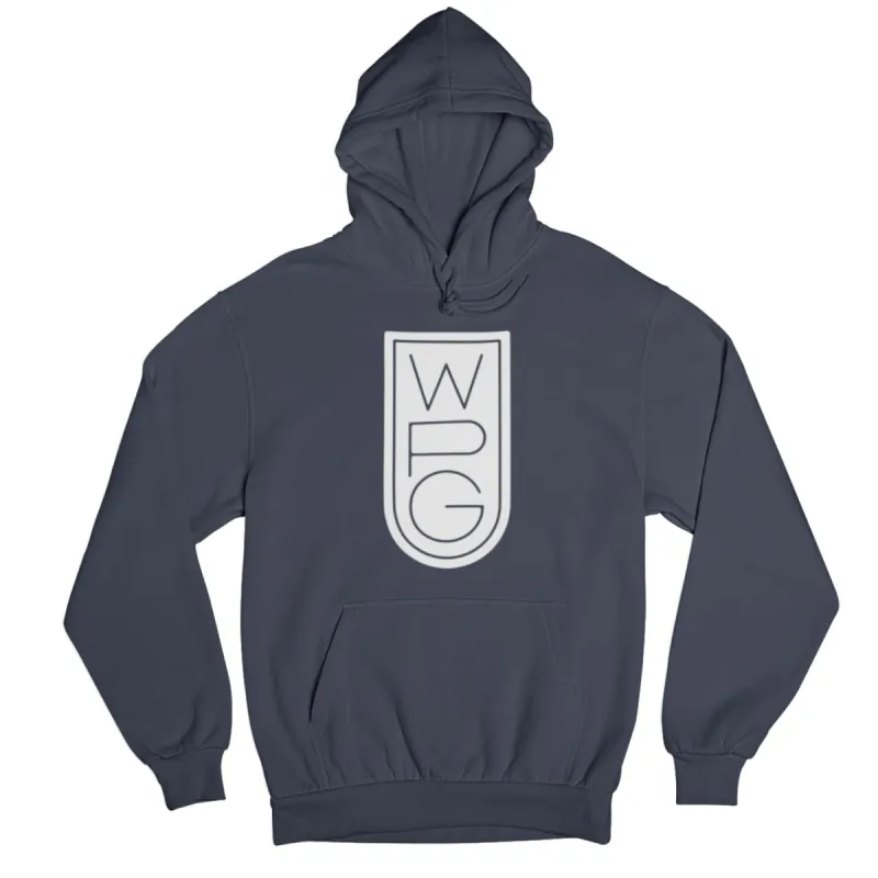 WPG Crest Hoodie | White on Navy sold by We Heart Winnipeg