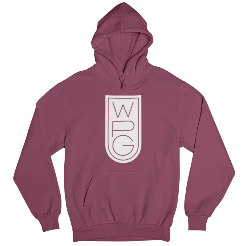 WPG Crest Hoodie | White on Maroon sold by We Heart Winnipeg