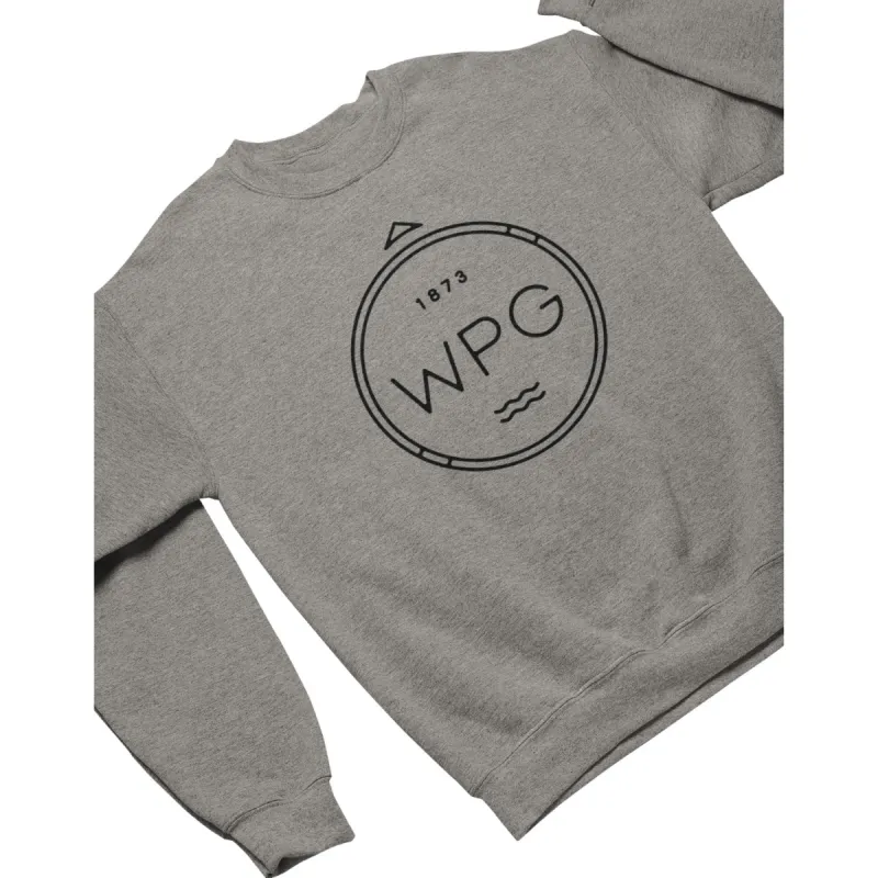 WPG Compass Crewneck | Black on Athletic Grey sold by We Heart Winnipeg