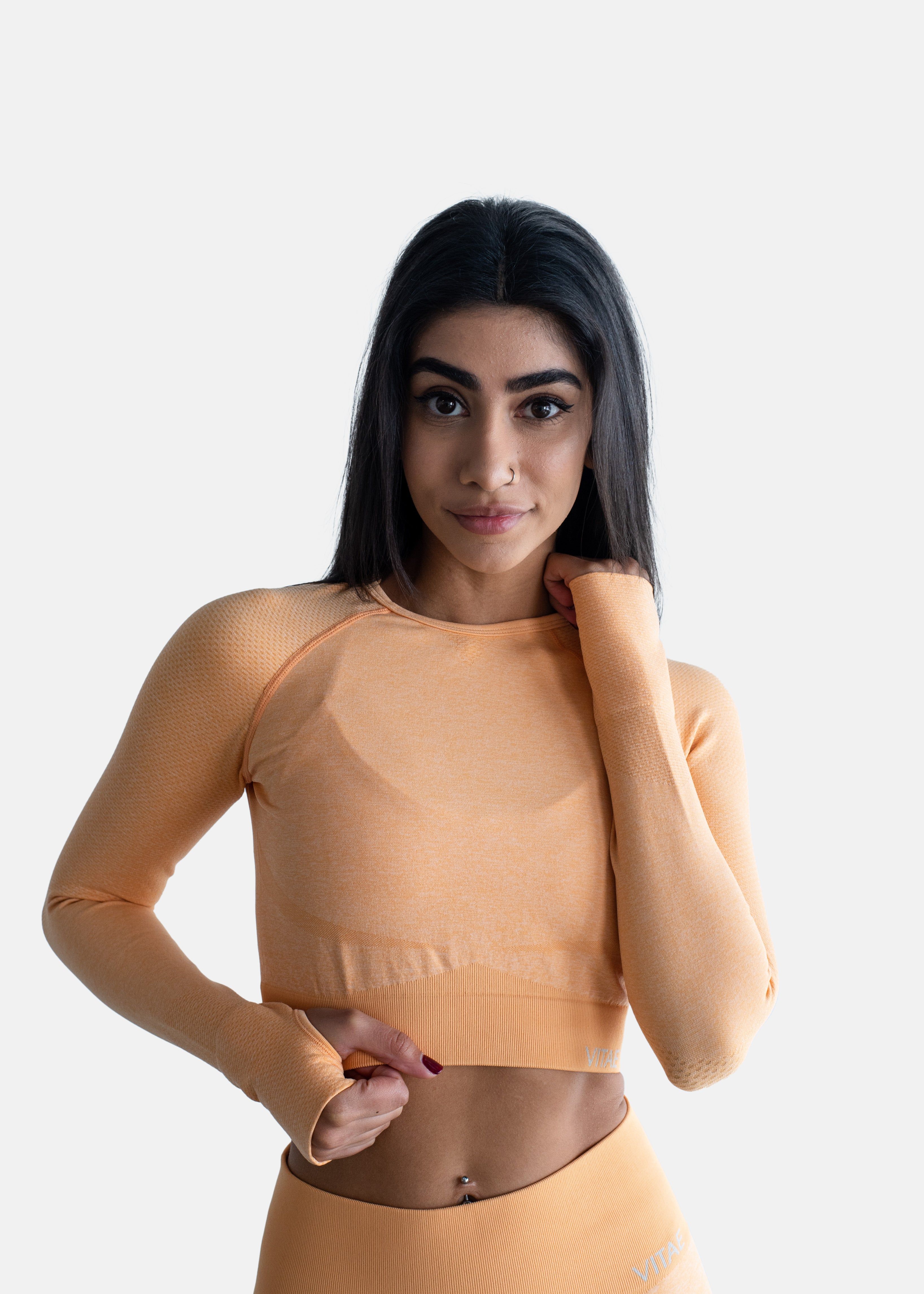 Elevate Long Sleeve Crop Top Tangerine Orange sold by Vitae Apparel