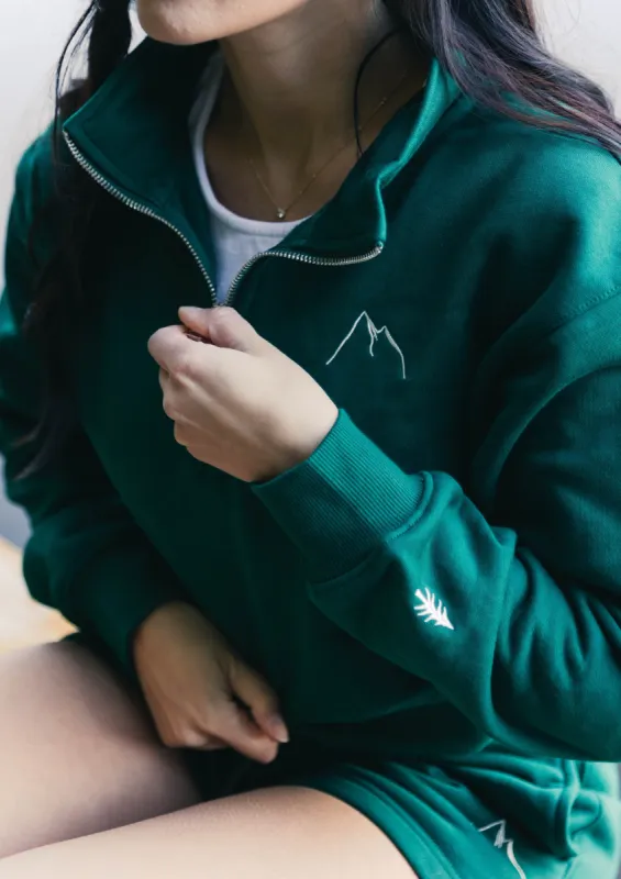 Strathcona Cropped Quarter Zip Dark Forest Green sold by Vitae Apparel