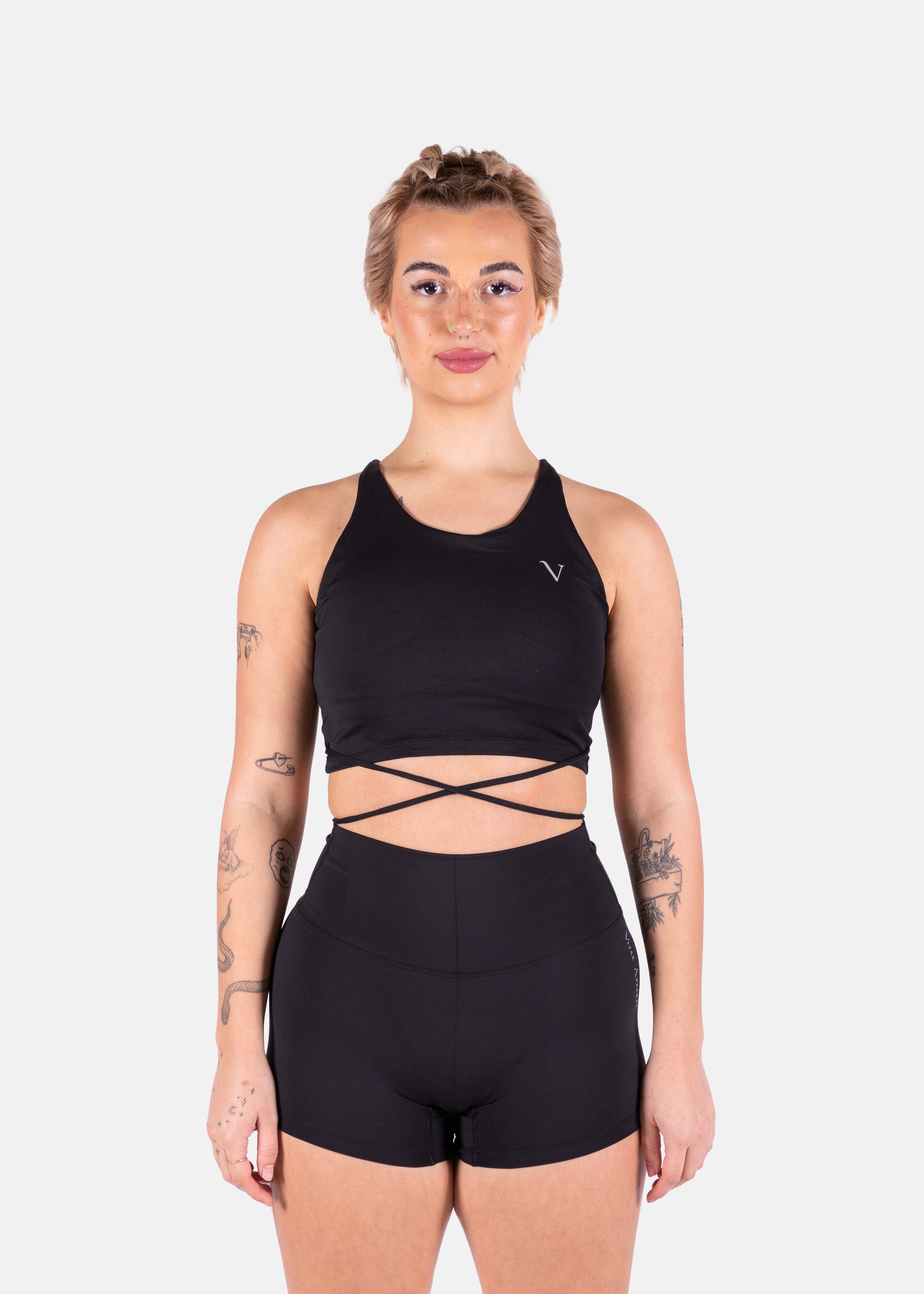 Ultra Wrapped-Up Crop Tank Black sold by Vitae Apparel