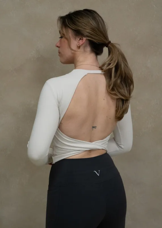 Hyper Cutout Cropped Long Sleeve Oat White sold by Vitae Apparel