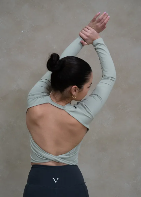 Hyper Cutout Cropped Long Sleeve Sage Green sold by Vitae Apparel