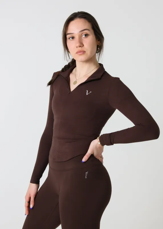 SculptLite Base Quarter Zip Long Sleeve Dark Brown sold by Vitae Apparel