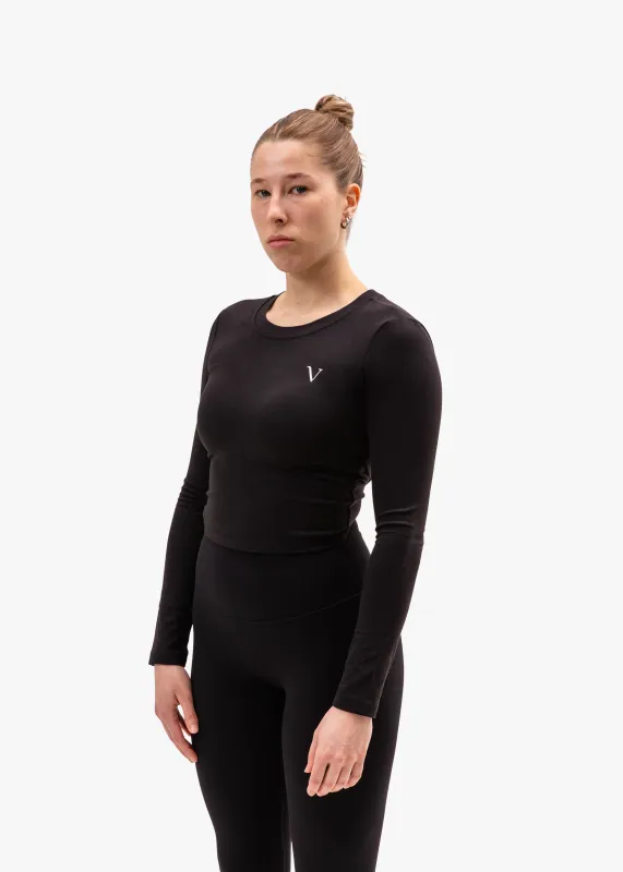 Hyper Cutout Cropped Long Sleeve Black sold by Vitae Apparel