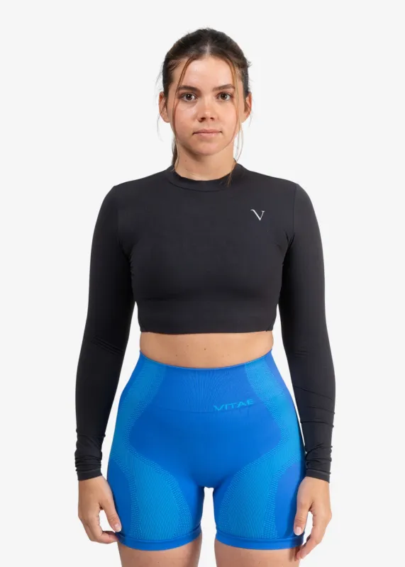 CoreLuxe Pulse Crop Long Sleeve Black made by Vitae Apparel