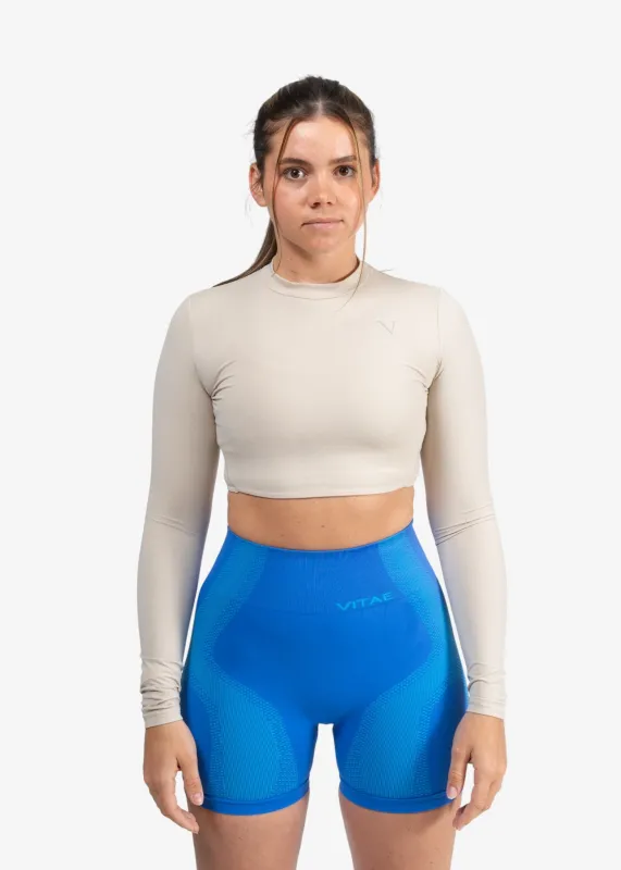 CoreLuxe Pulse Crop Long Sleeve Oat White made by Vitae Apparel
