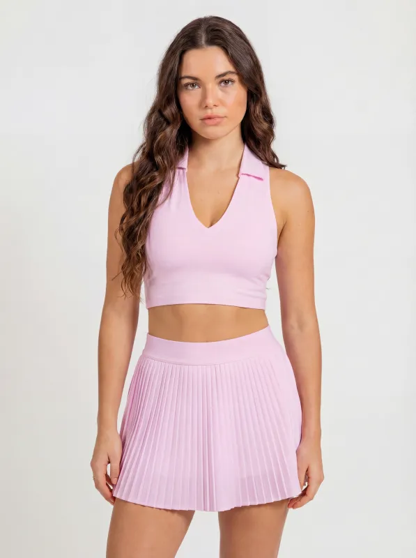 Hyper Cutout Polo Top Blush Pink sold by Vitae Apparel
