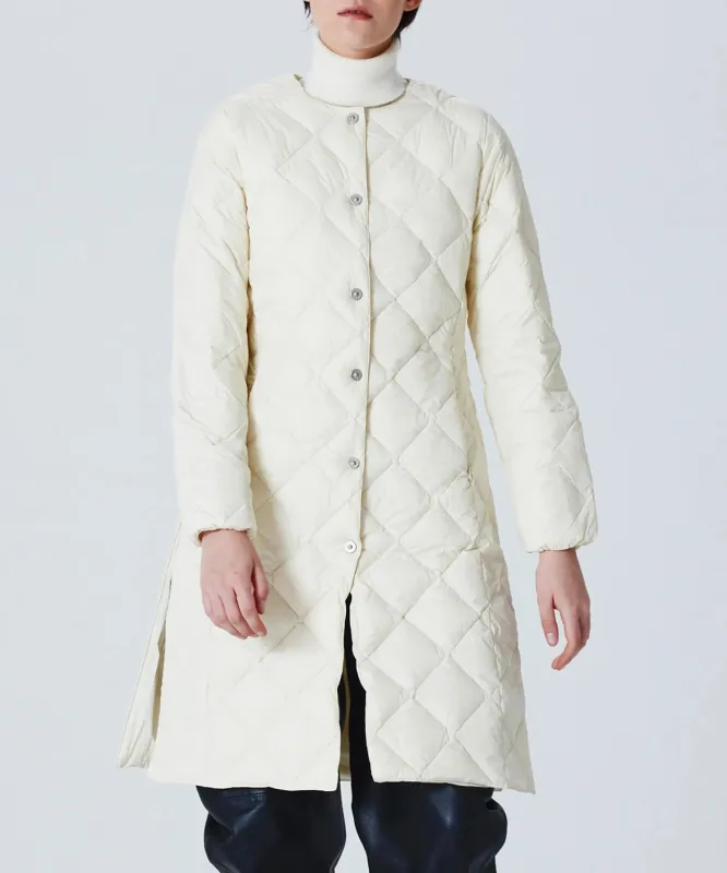 City Single Snap Button Crew Neck Long Down Coat made by Taion