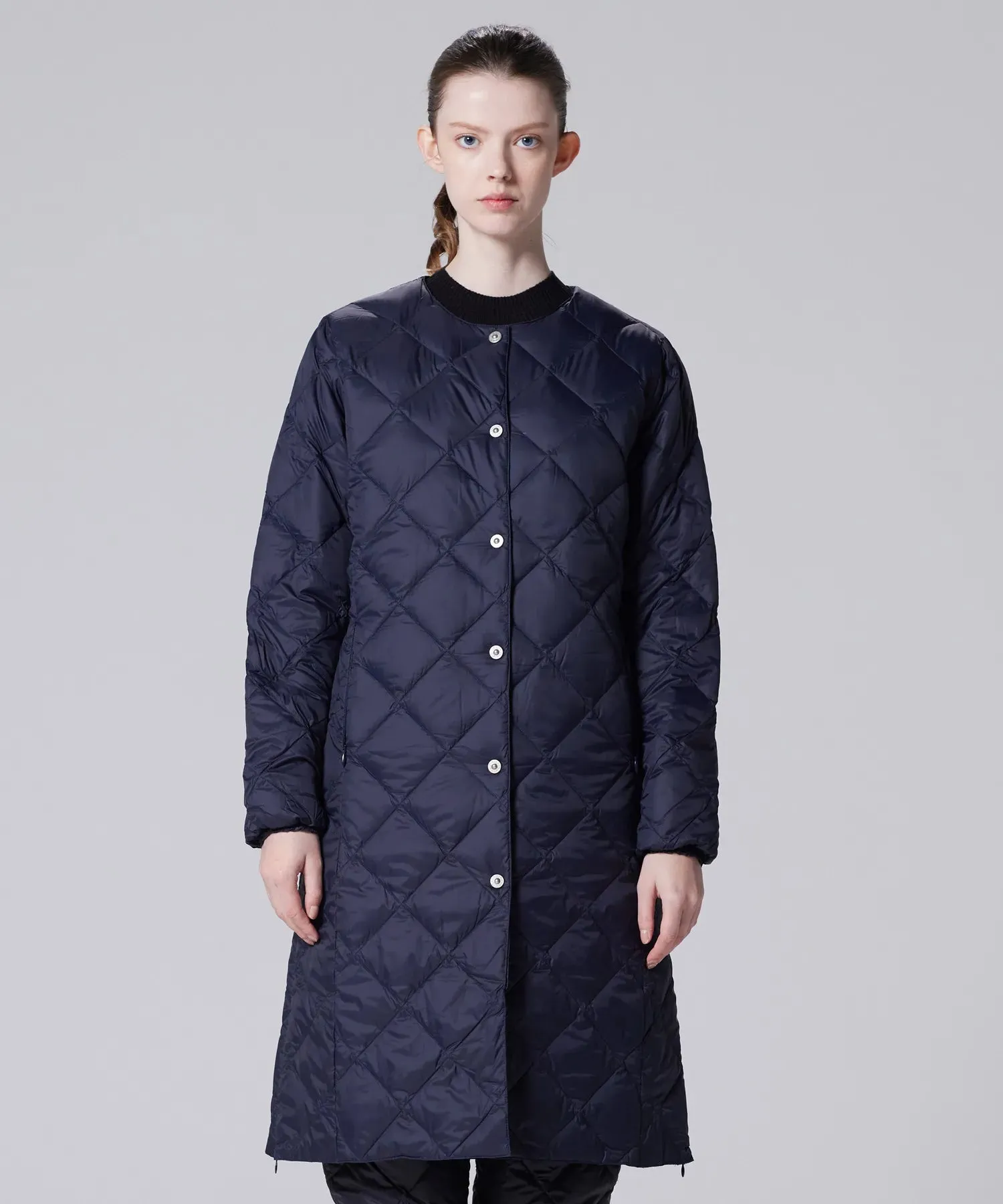 City Single Snap Button Crew Neck Long Down Coat sold by Taion product image thumbnail 2