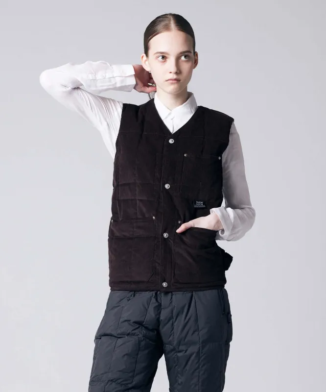 Unisex Work V Neck Button Corduroy x Down Vest sold by Taion