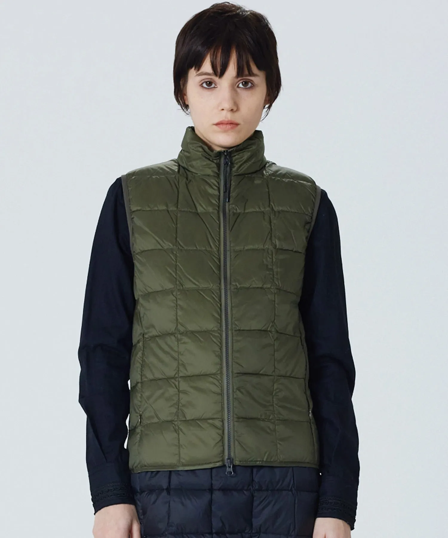 Unisex Basic Hi-Neck W-Zip Down Vest sold by Taion